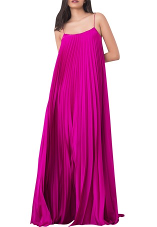 pink satin pleated gown