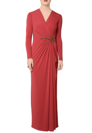 jersey watermelon red sequin embellished gown