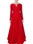 silk red flared embroidered gown