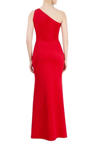 scuba red gown with embroidered motif
