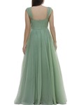 green tulle pleated gown