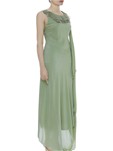 teal green draped dress