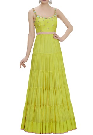 yellow embroidered anarkali gown