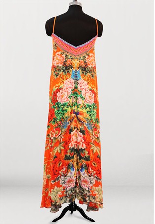 chinese flower v neck printed long dress