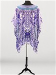 white and blue v neck printed short kaftan