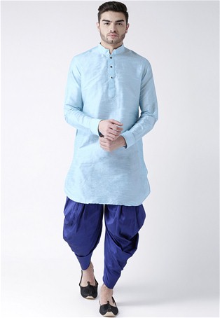 sky blue dupion silk kurta with dhoti style