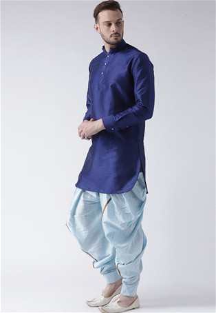 royal blue dupion silk kurta with dhoti style