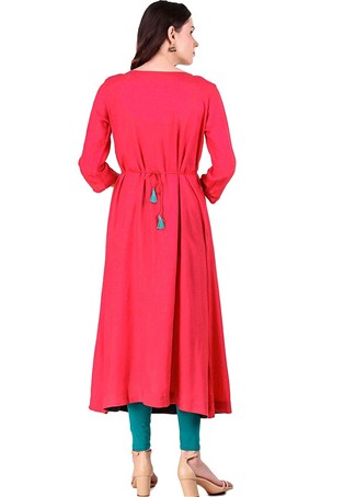 pink rayon long kurti with legging