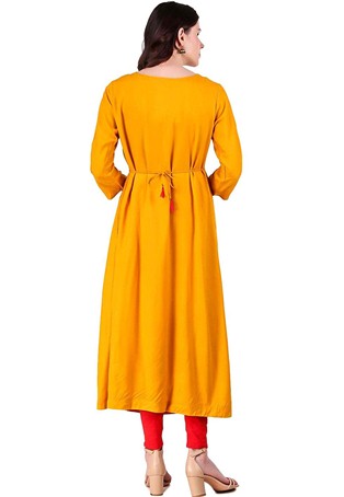 mustard yellow rayon long kurti with legging