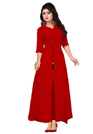 red rayon long kurti with legging