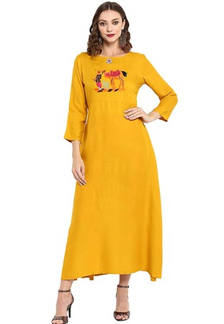 mustard yellow rayon long kurti with legging