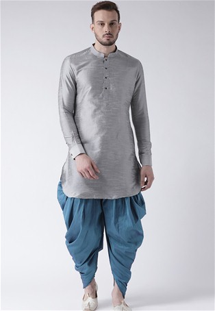 grey dupion silk kurta with dhoti style