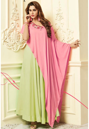 light green,pink designer rayon long kurtis