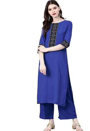 blue rayon party wear kurti with bottom
