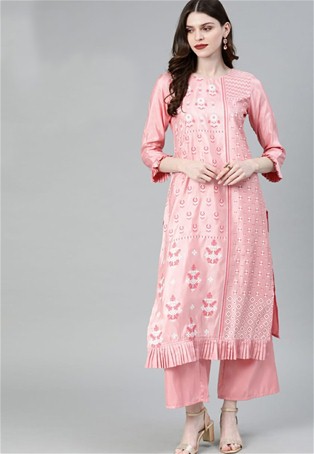 light pink poly silk party wear kurti with bottom