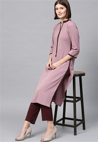 old rose crepe kurti with bottom