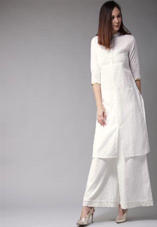 white cotton party wear kurti with palazzo