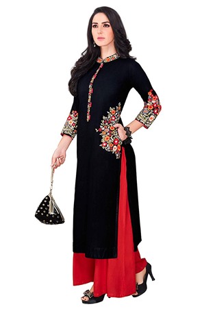 red,black rayon party wear kurti with palazzo