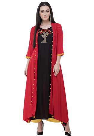 black,red rayon party wear kurti