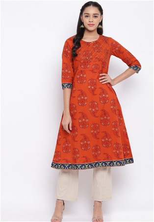 cotton casual wear kurti in orange color