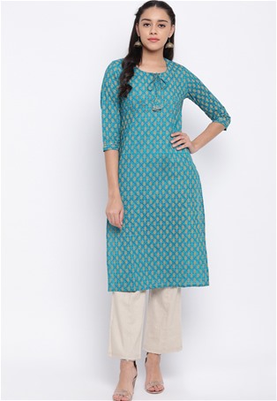 cotton casual wear kurti in aqua color