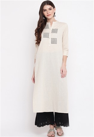 slub cotton casual wear kurti in off white color