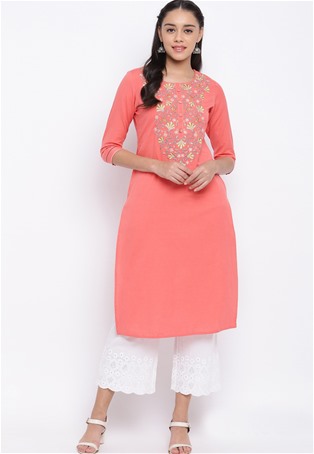 cotton casual wear kurti in peach color
