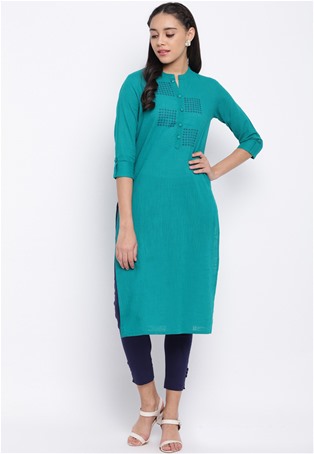 slub cotton casual wear kurti in aqua color