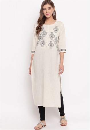 slub cotton casual wear kurti in off white color