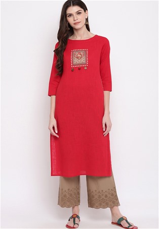 slab cotton casual wear kurti in red color