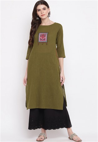 slab cotton casual wear kurti in mahendi green color