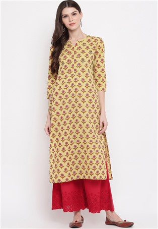 cotton casual wear kurti in light yellow color