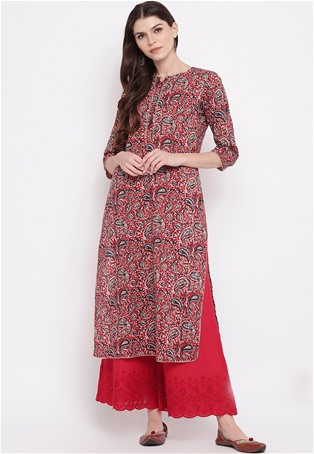 cotton casual wear kurti in red color