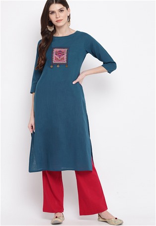 slab cotton casual wear kurti in midnight blue color