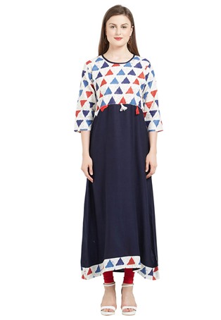 cotton casual wear kurti in navy blue color