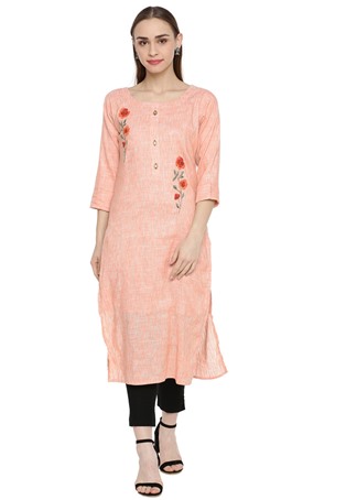 cotton blend casual wear kurti in peach color