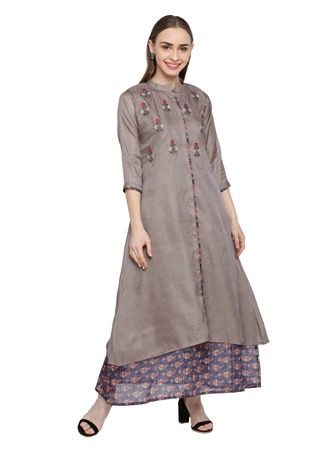 silk blend with chandari casual wear kurti in grey color