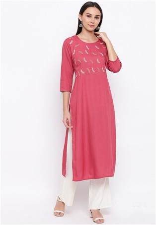 rayon casual wear kurti in gajari pink color