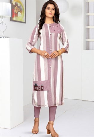 cotton blend casual wear kurti in lavender,white color