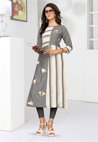 cotton blend casual wear kurti in grey,off white color