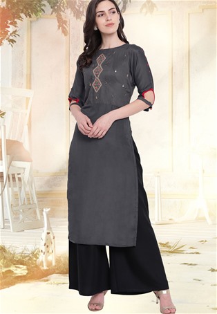 silk blend casual wear kurti in grey color