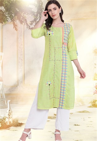 cotton khadi casual wear kurti in green color