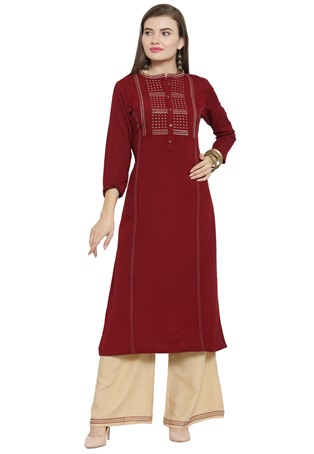 rayon casual wear kurti in maroon color