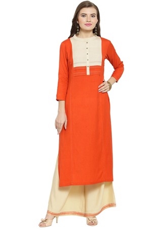 rayon casual wear kurti in orange color