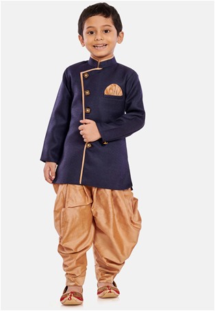 navy blue cotton silk blend boys dhoti kurta