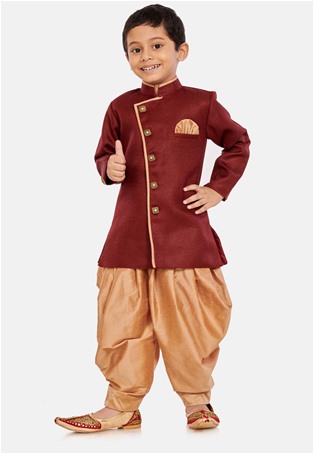 maroon cotton silk blend boys dhoti kurta