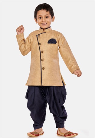 golden cotton silk blend boys dhoti kurta