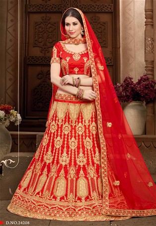 red silk stylish bridal lehenga choli