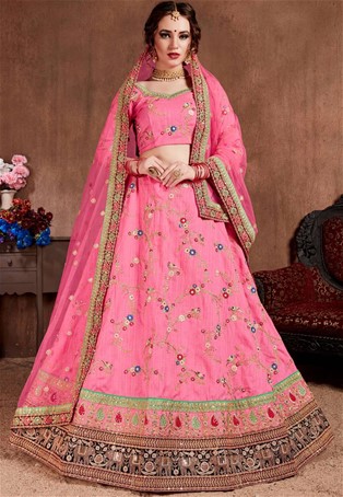 pink silk designer bridal lehenga choli