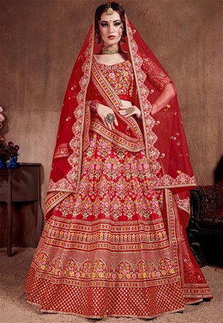 red silk designer bridal lehenga choli